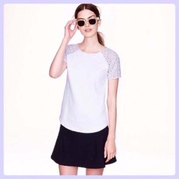 J. Crew Tops - J Crew Lavender Crochet Lace Sleeve T-shirt Sz XS